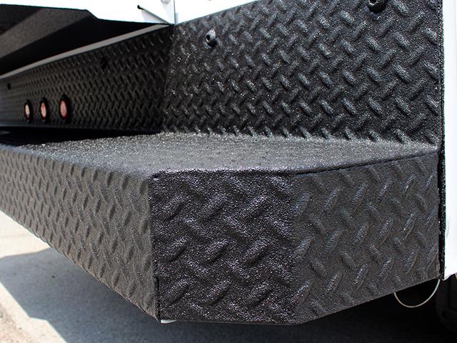 Close up of a truck bumper with polyurea coating