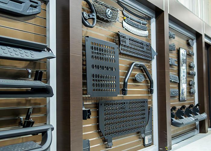 Wall of product samples
